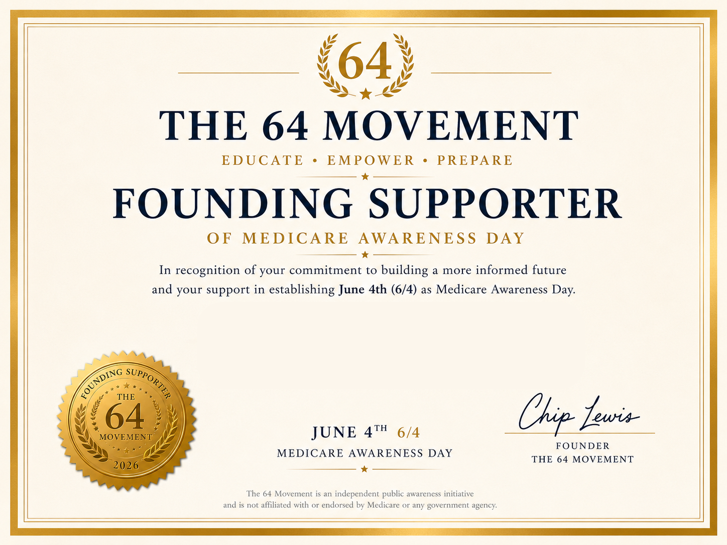 Founding Supporter Certificate preview